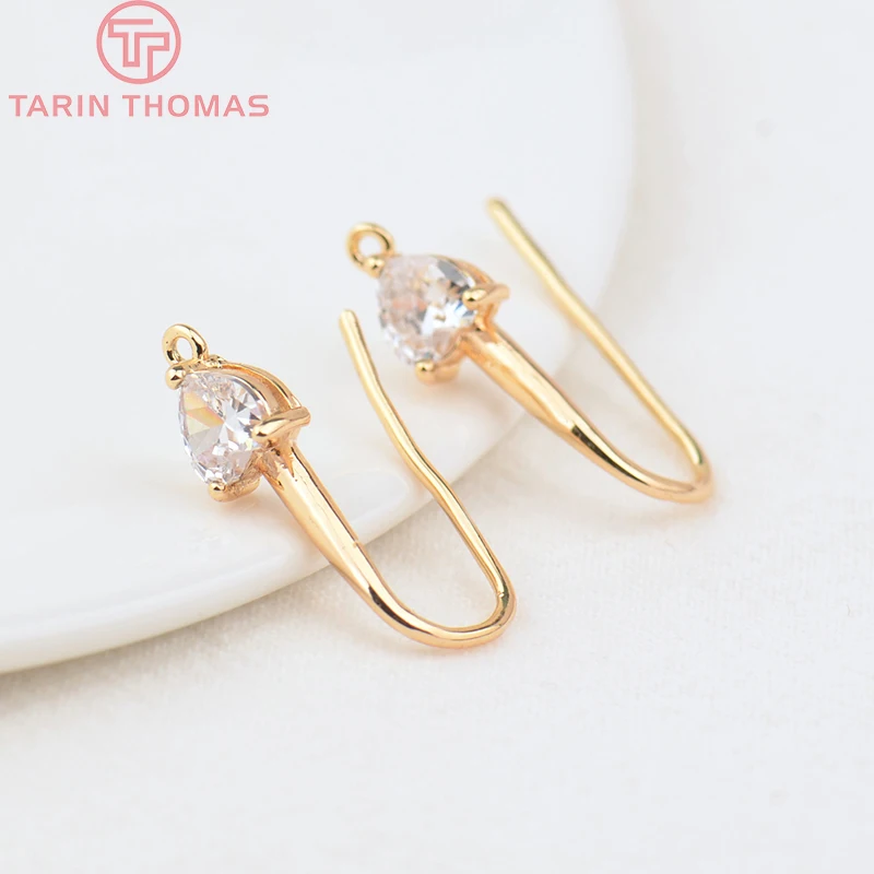 (2560)6PCS 22MM Heart 6.5MM 24K Gold Color Brass with Zircon Heart Earrings Hooks High Quality Results Of Jewelry Accessories