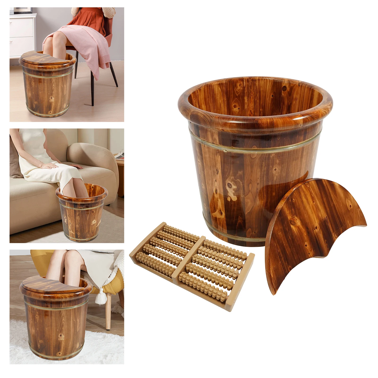 

Solid Wood Footbath Bucket Brown Footbath Barrel Wooden Footbath Bucket Foot Soaking and Foot Massage for Home Use Foot Spas