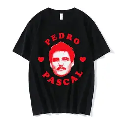 I Heart Pedro Pascal T Shirts I Love Pedro Pascal Movie TV Actor T-Shirt Men's  Cotton Short Sleeve Gothic T Shirt 80107