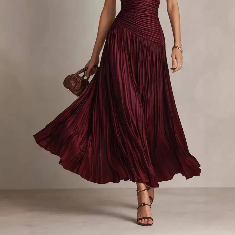 Pleated Sleeveless Dress High Waist Urban Style with Relaxed Fit Western Style Streetwear Summer Pleated Dress for Women