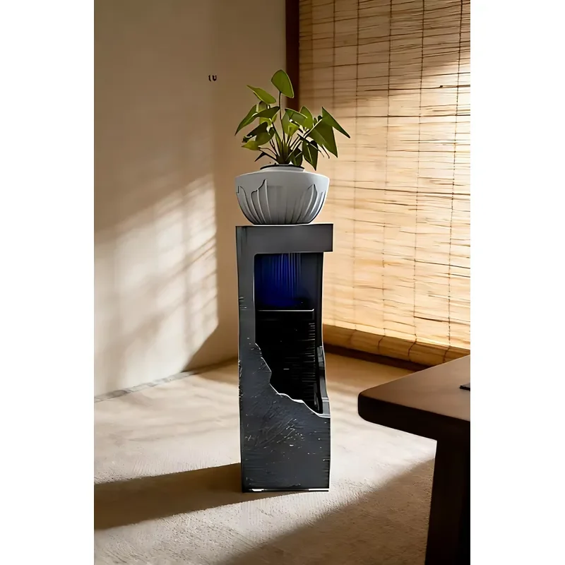 Modern Floor Standing Water Fountain with Flower Pot for Living Room Decor Simple Circulating Landscape Feature Home Ornament