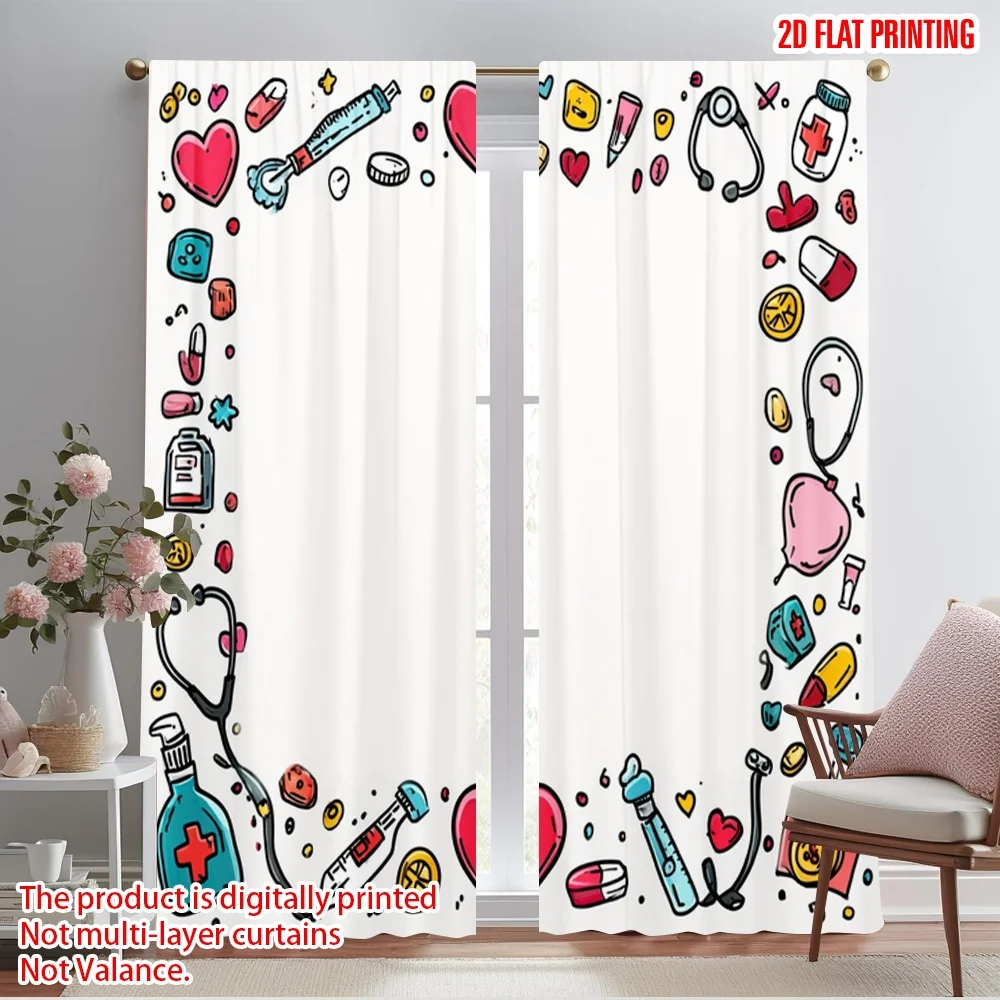 

2pcs,2D plane printing Print Curtains National Nurses Day 100% Polyester (without rod) Festive Ldeal for Living Room and