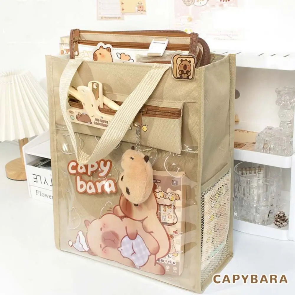 Grande Capacidade Reutilizável Canvas sacolas, bolsas leves, Capivara Sacos com Estojo de Lápis, Material Escolar