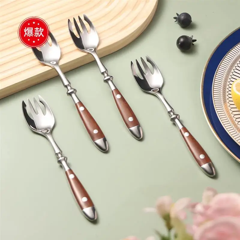 

4 Pcs Metal Sporks Set With Bakelite Handle,Salad Forks Spork For Salad,Fruit,Dessert