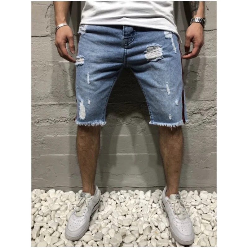 نمط جديد ممزق الرجال منتصف طول السراويل المحطة الأوروبية الشريط الرجال منتصف طول السراويل #2