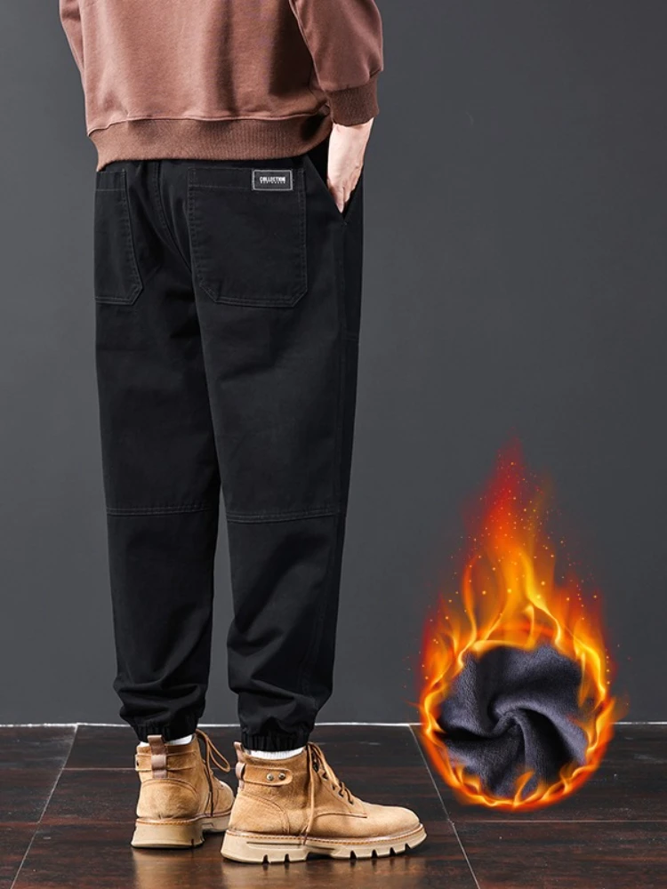 الشتاء الصوف مدبب Sweatpants الرجال 100% القطن سراويل تقليدية المألوف الدافئة جيوب سميكة البضائع المخملية بنطلون #5