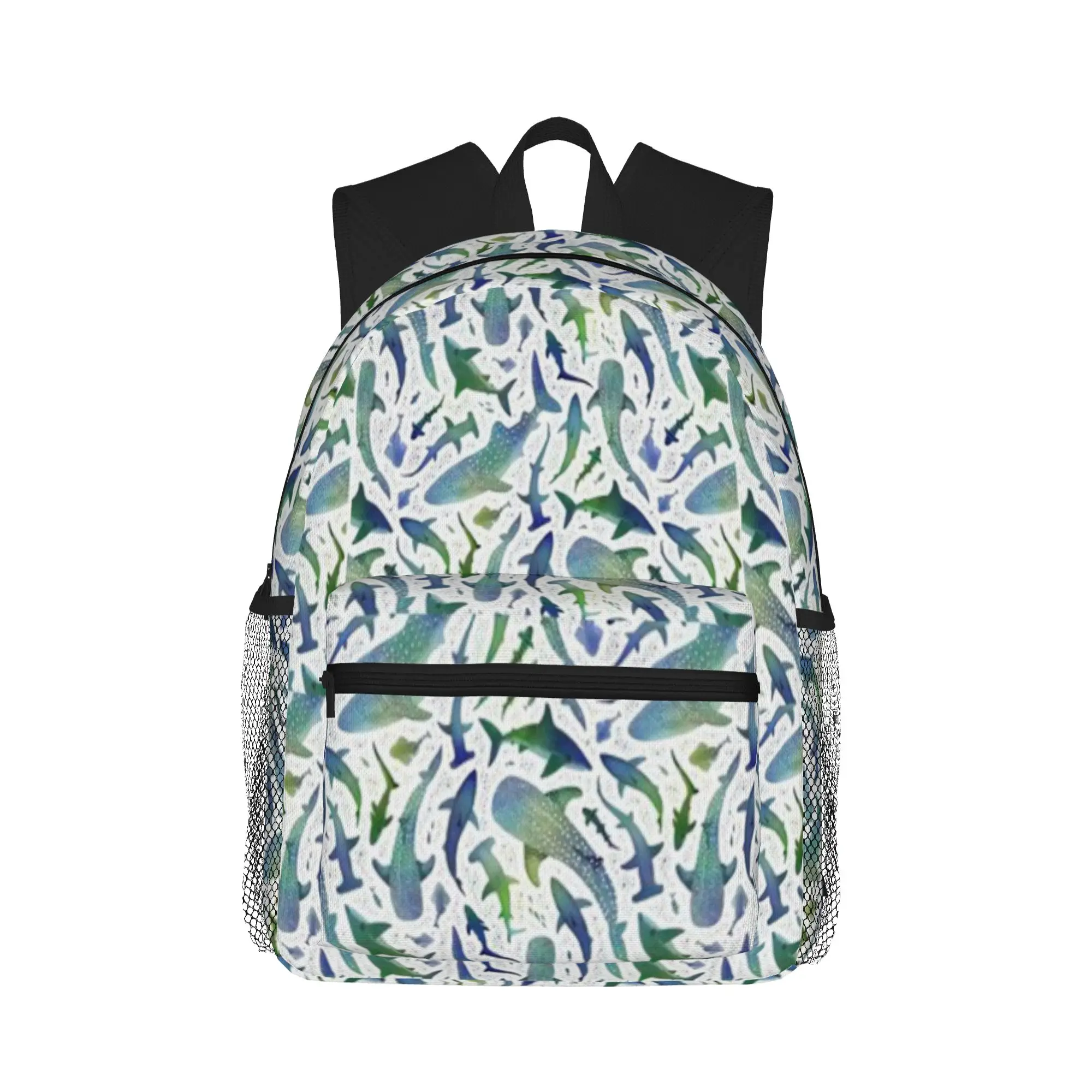

Blue and green watercolor shark ocean Casual Backpack for Students and Adults Travel backpack