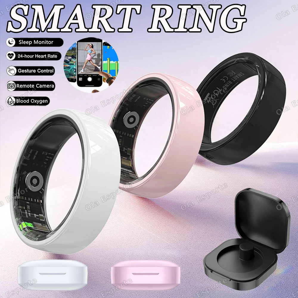 

New Smart Ring With Box Heart Rate Stress Monitoring Men Womenes Smartring Gesture Control Waterproof Health Sports Rings 2025
