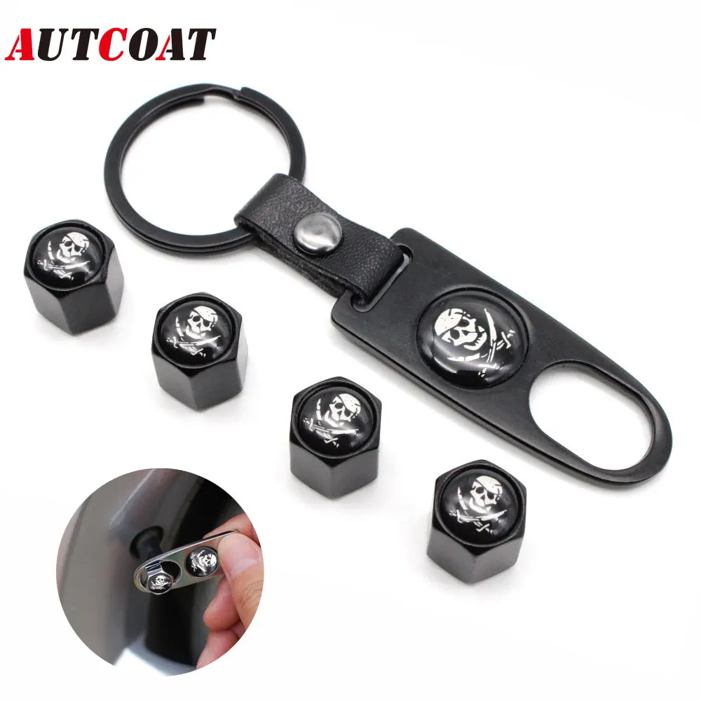 

1Set Skull Style Anti-theft Car Wheel Air Tire Valves Tire Leather buckle Valve Caps Stem with Wrench Ring Spanner New