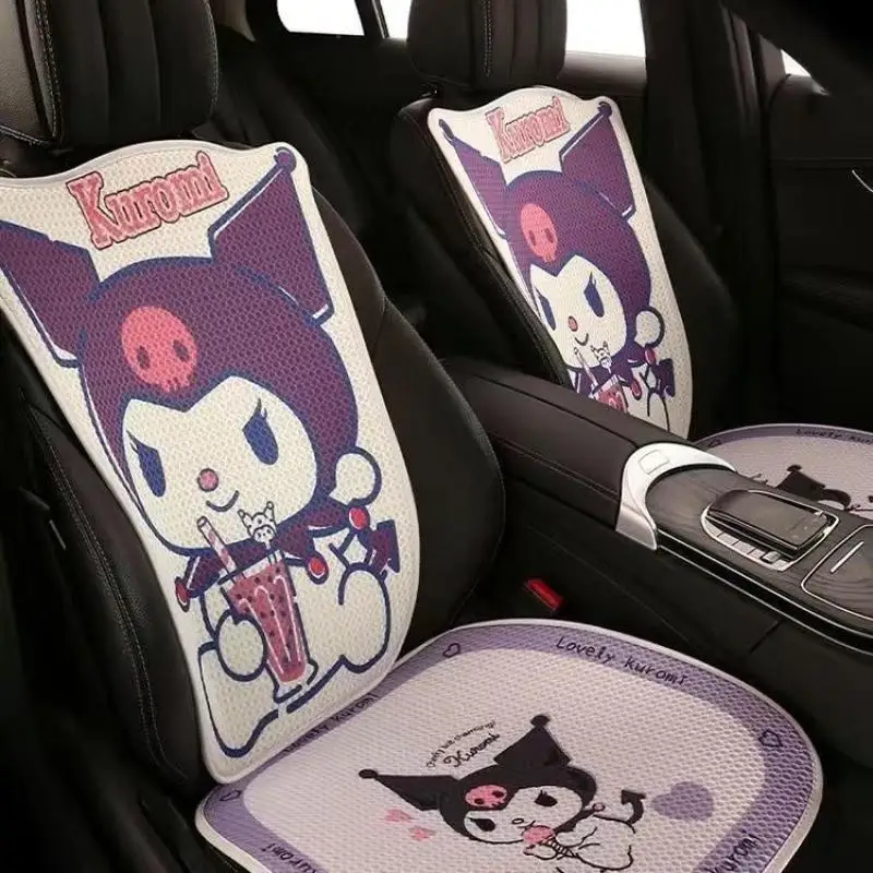 

Kawaii Kuromi Car Cushion Cute Anime Cartoon Accessories Ventilation Fashion Summer Seat Cushion Car Backrest Ice Silk Cushion