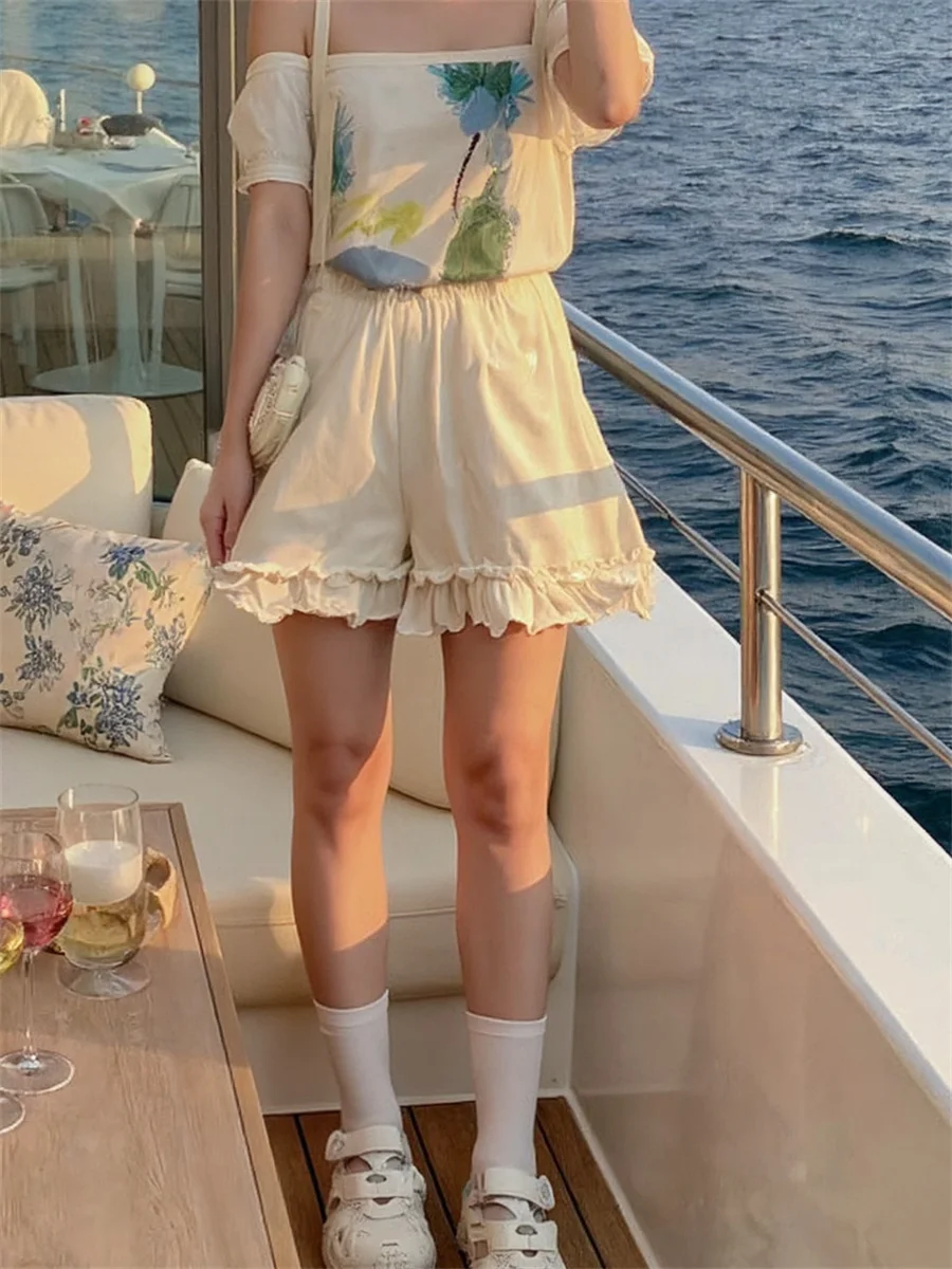 

Шорты женские жемчужно-белые края в виде листьев лотоса с медными цветочными шнурками в богемном стиле сафари, защитный пакет для бега приседаний