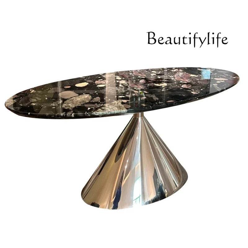 

FG17Natural moonlight starry luxury stone dining table high-end custom light luxury marble rectangular household dining table