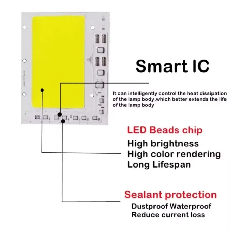 Chip LED COB IC inteligente sin necesidad de controlador AC200-240V lámpara LED para foco de luz de inundación DIY Chip LED COB fuente de luz de iluminación lineal