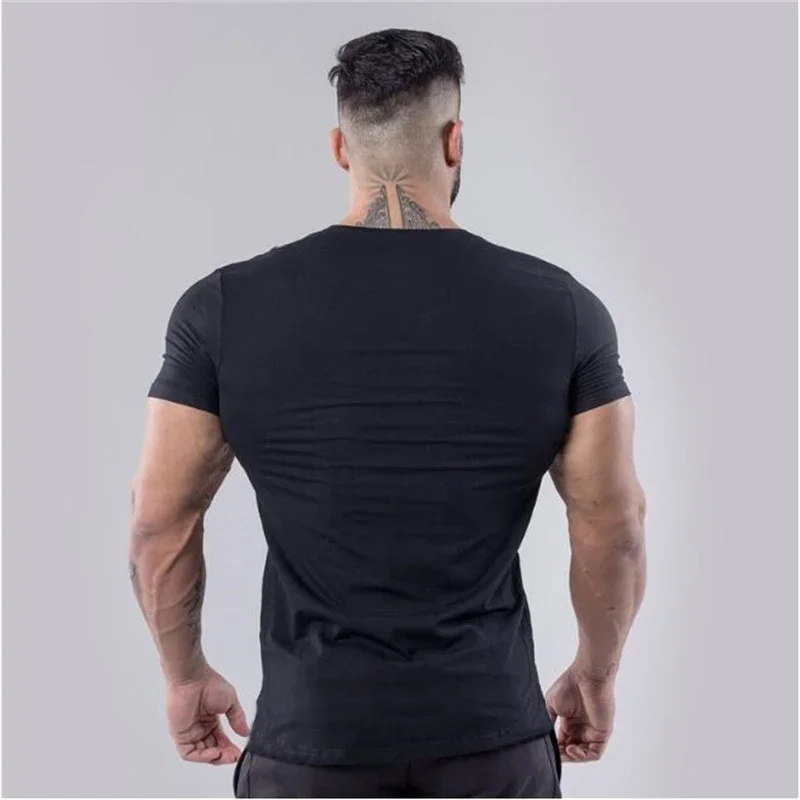 Brand Summer Cotton T-shirt Men V-neck Fashion Design Slim Fit Soild Sports T-shirts Male Tops Tees Short Sleeve T Shirt For Men