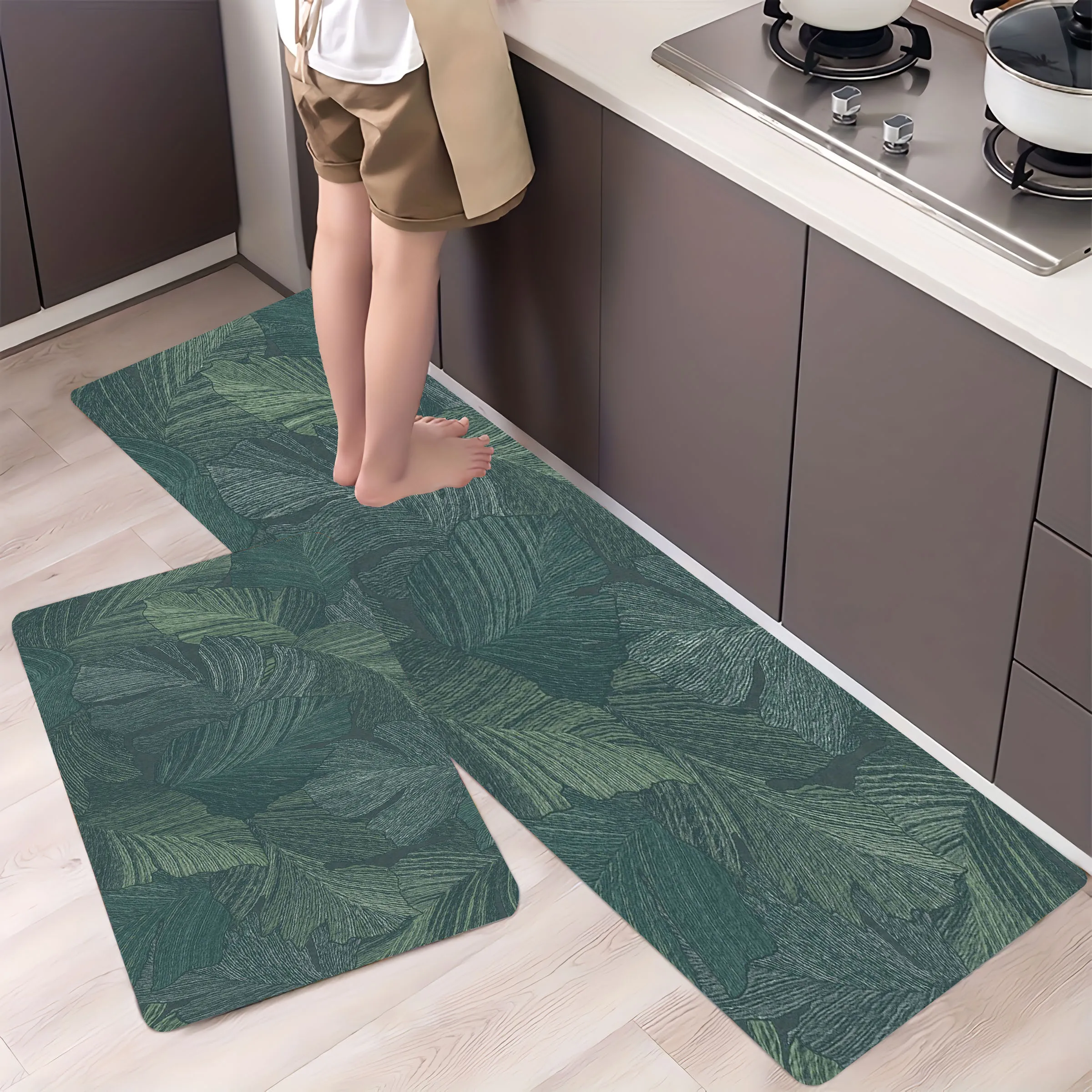 

Tropical Leaves Pattern Design Kitchen Carpet Bathroom Mats Non-silp Flannel Doormats for Home Decorative Accessories Floor Pads