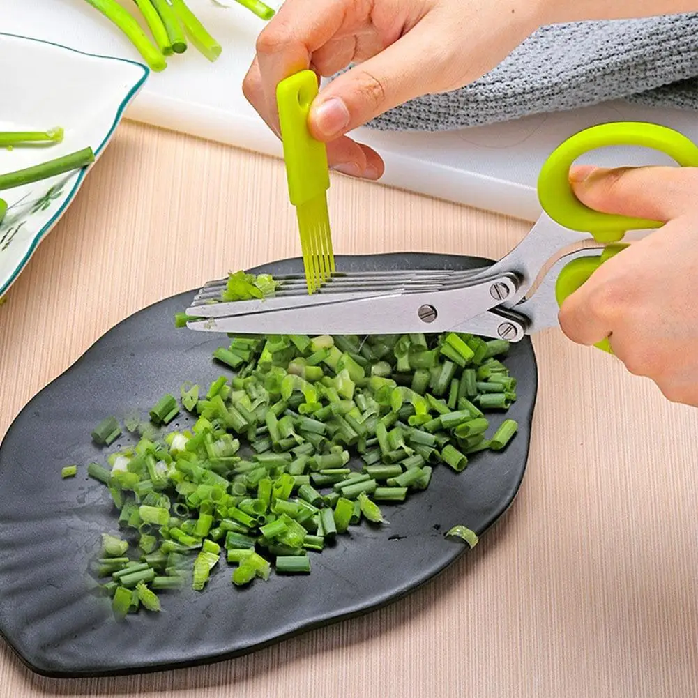 Multifunctional 5 Layers Stainless Steel Knives Green Onion Scissor Herb Cutting Shear Pepper Herb Laver Spices Onion Cutterd
