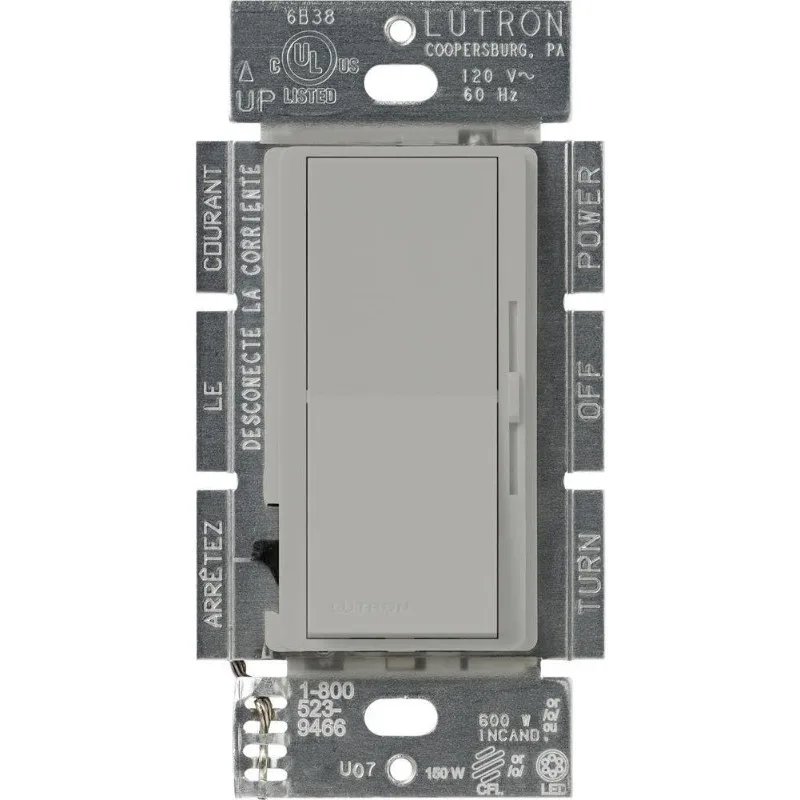 

Lutron Diva LED+ Dimmer Switch for Dimmable LED, Halogen and Incandescent Bulbs, 250W/Single-Pole or 3-Way, DVCL-253P-GR, Gray