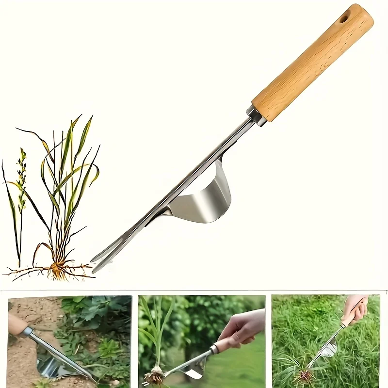 1 Multifunctional Ergonomic Stainless Steel Weeding Tool: Easy to Remove Weeds and Dandelions, Wooden Handle Weeding Shovel
