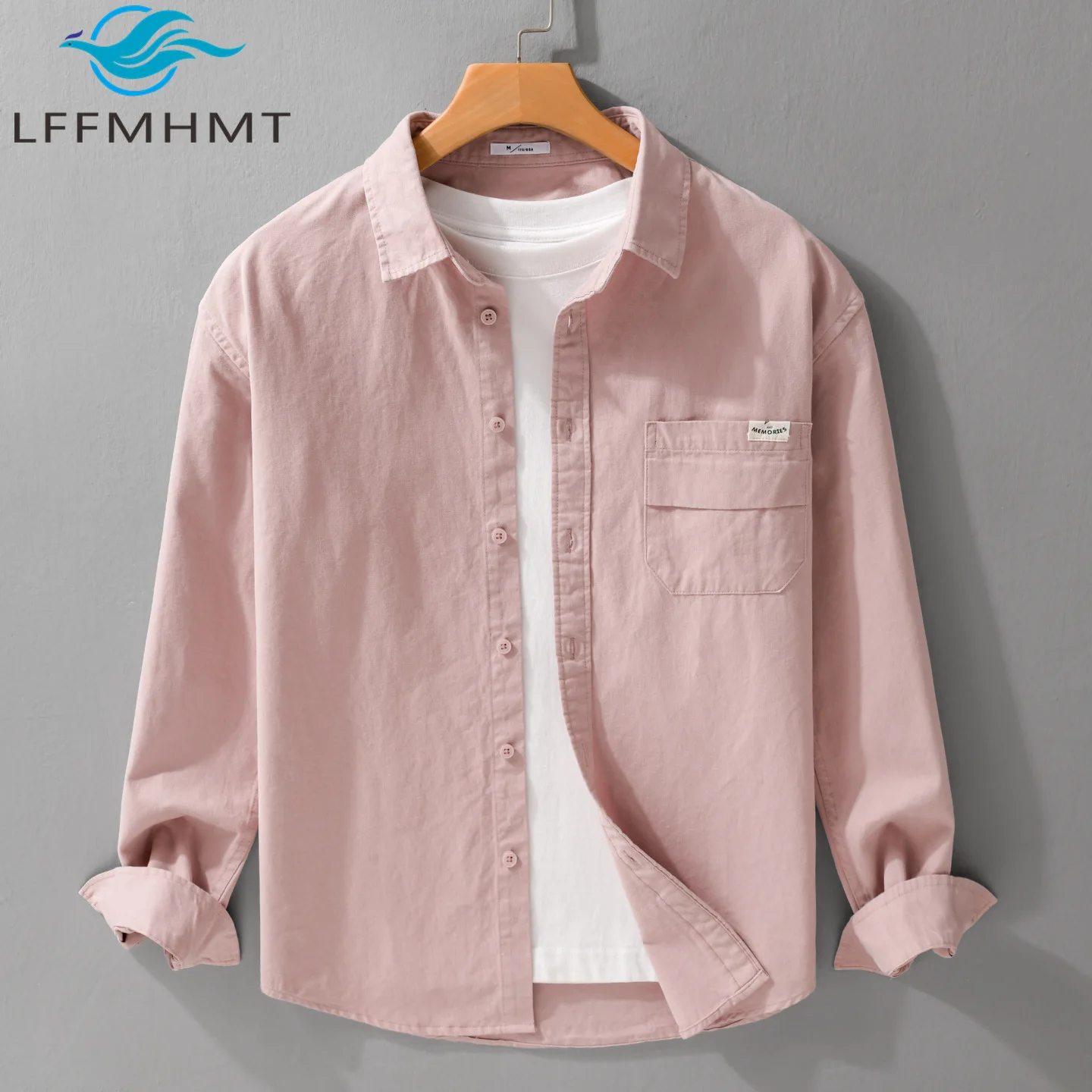 9962 قميص رجالي فضفاض من القطن بأكمام طويلة بلون سادة لربيع الخريف ملابس عمل فضفاضة غير رسمية بسيطة وعصرية ومتعددة الاستخدامات #1