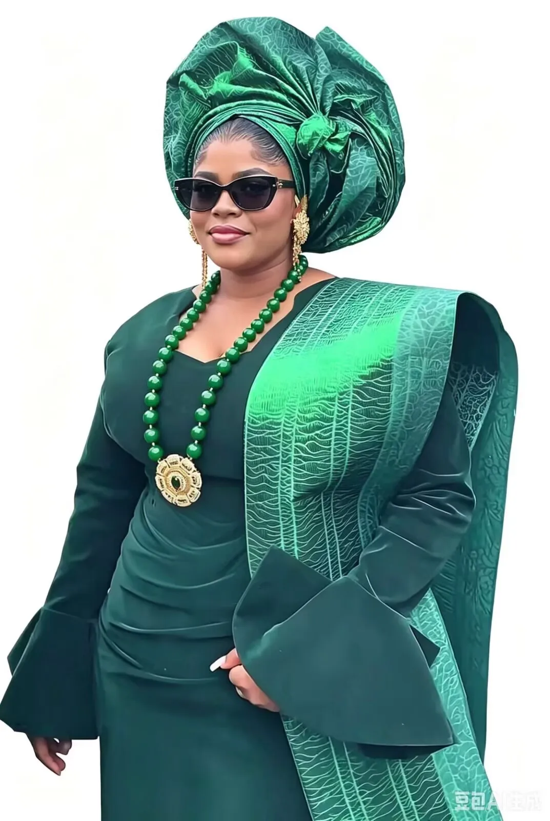 2Pcs Thick Green African Hayes Sego Headtie Set for Nigerian Wedding Outfits 2026 Hot Sale Traditional Accessory