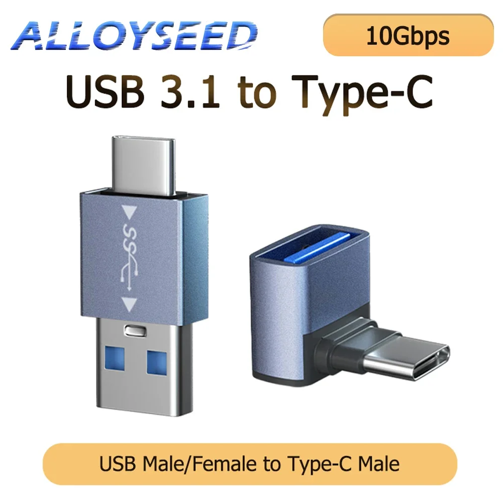 Adaptateur USB 3.1 vers Type-C OTG à angle de 90 degrés, chargeur rapide, convertisseur USB3.1 vers USBC, adaptateur de données 10 Gbps pour Macbook Pro