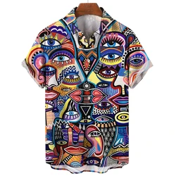 Camisas hawaianas de moda de ojo tridimensional para hombres, estampado 3d, Tops casuales de manga corta, ropa divertida de verano