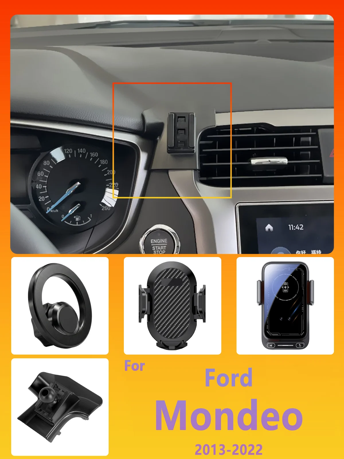 Entwickelt für Ford Mondeo Fusion 2013-2021 2022 Handyhalterung Auto Magnetische Halterung Smart Sensing Kabelloses Laden Ein-Tasten-Freigabe – Detail 1