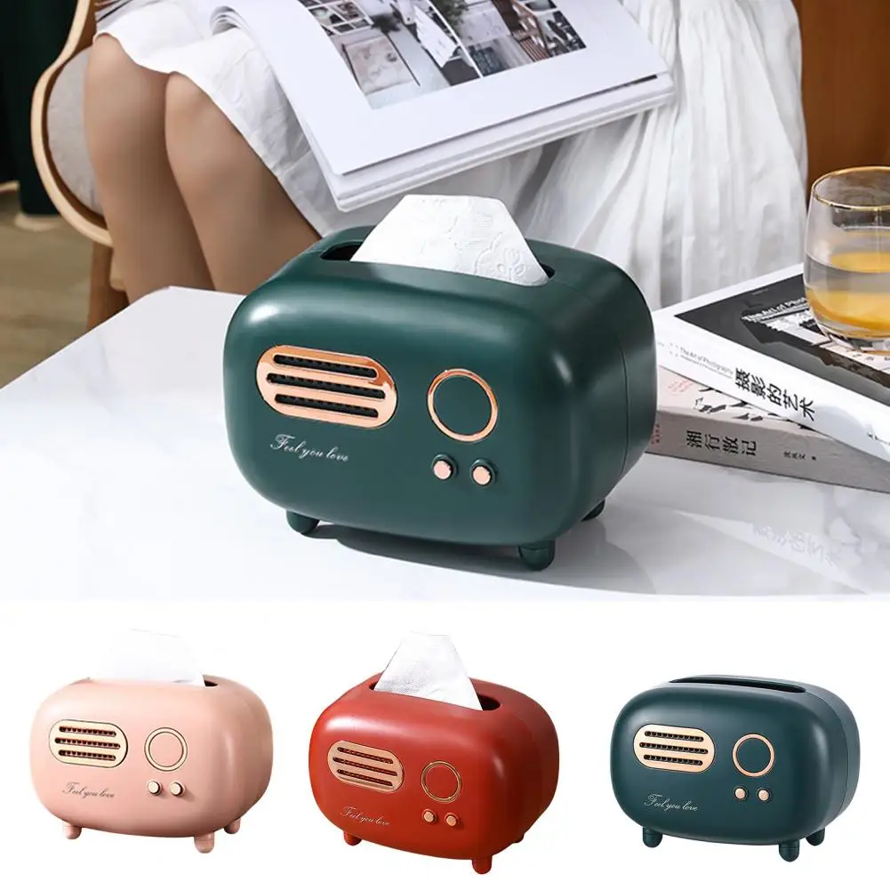 Tissue Holder Large Capacity Non-slip Wide Opening Electroplating Dustproof Retro Radio Napkin Dispenser Box for Living Room