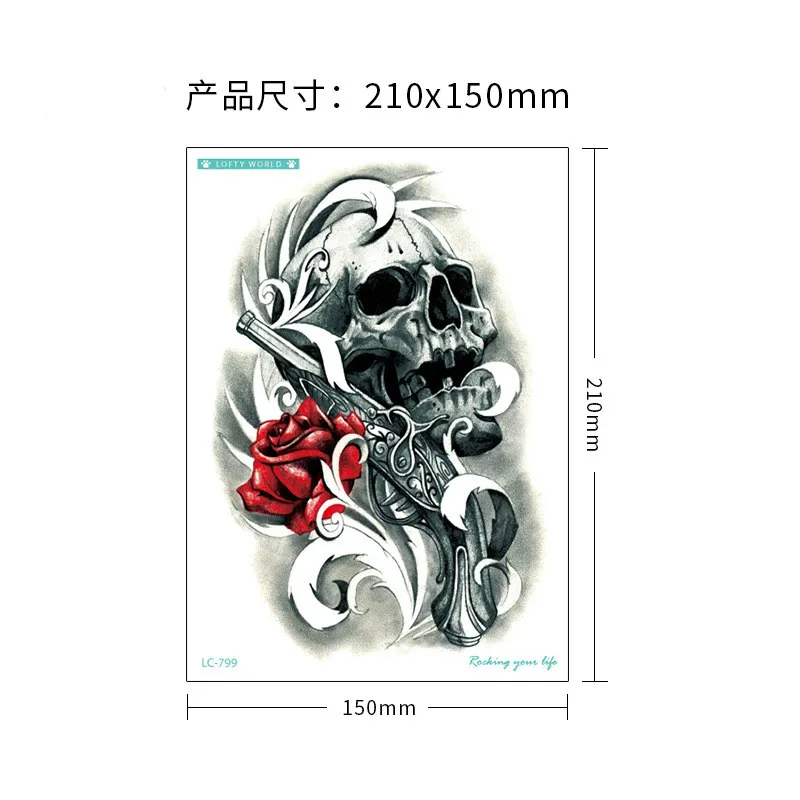 ملصق وشم مؤقت مضاد للمياه على شكل ذراع جمجمة كبيرة ملصقات وشم للمدرسة القديمة وشم فلاش رعب مزيف للرجال والنساء في الهالوين