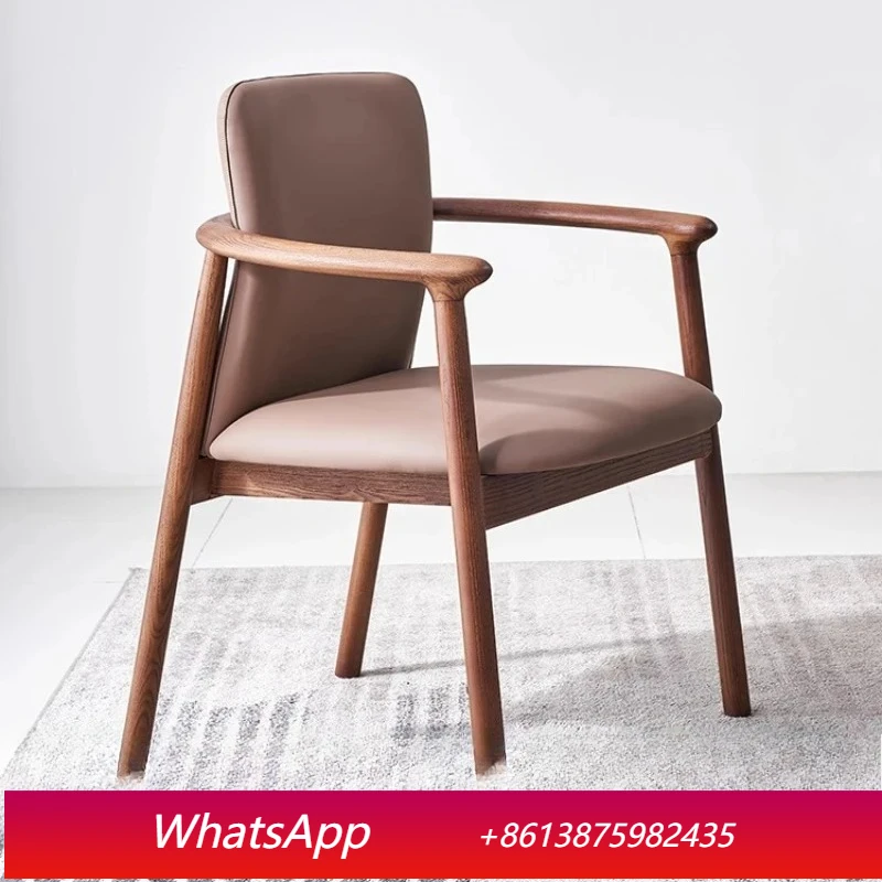 

LTT Armrest Dining Chair Premium Solid Wood Leather Soft Bag Restaurant Tea Table Chair