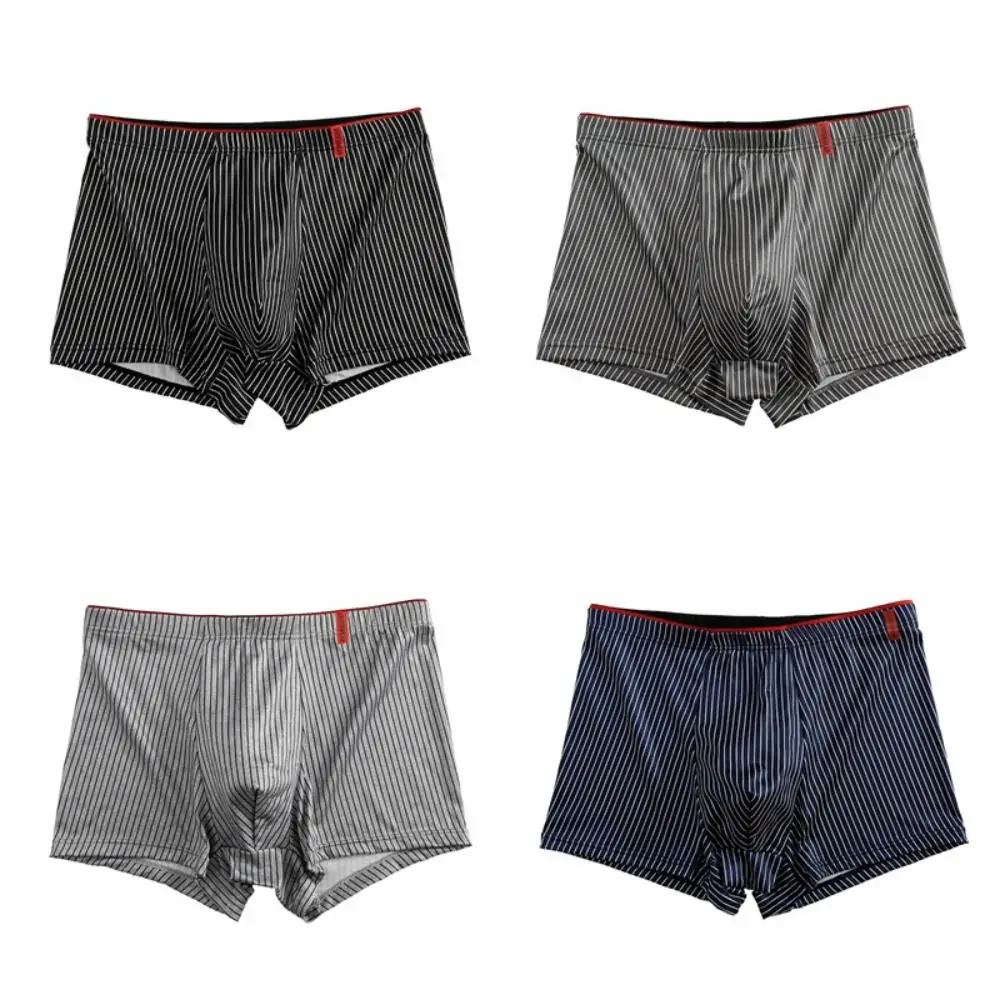 4PCS Color Blocking Stripe Men's Flat Panties Large Size Loose Men Boxer Low Waist Underpants Underwear for Man Male