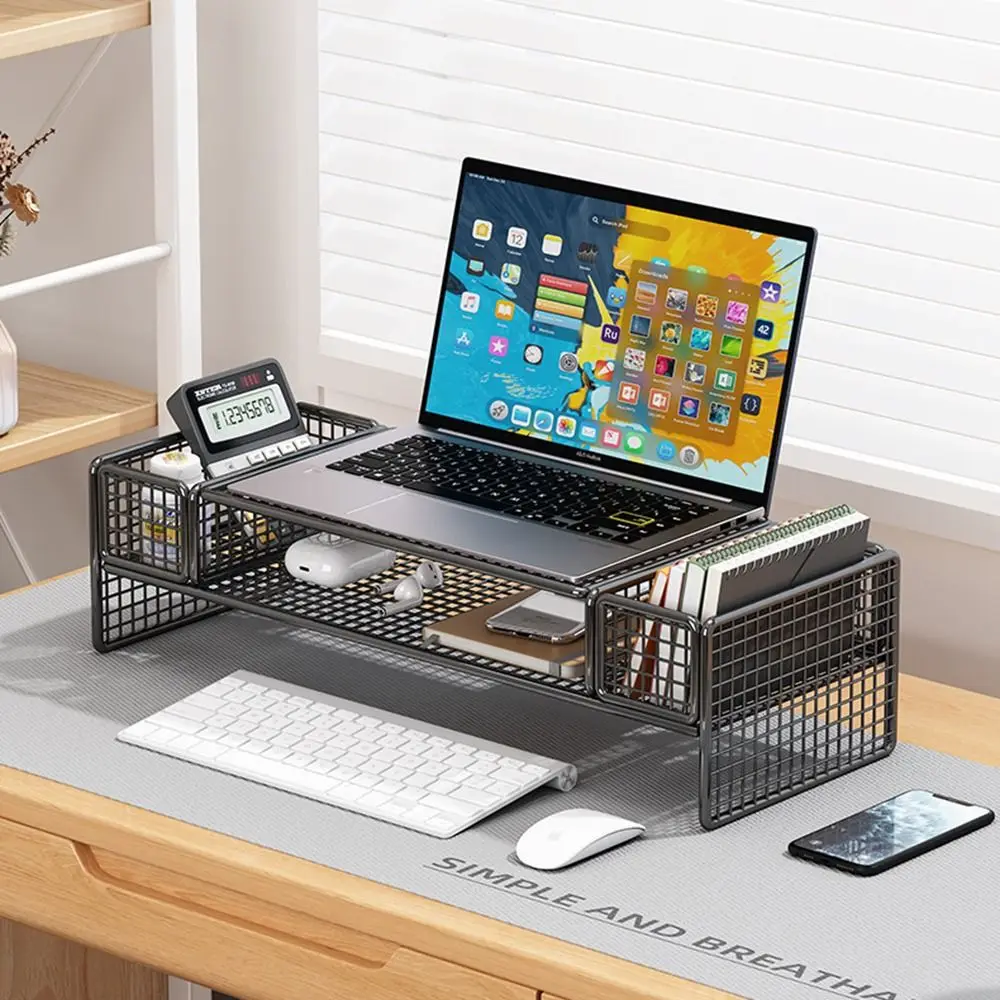 

Rust-proof Laptop Storage Rack Space Saving 2-Tiers Computer Desk Organizer Sturdy Large Capacity Monitor Cooling Rack Home