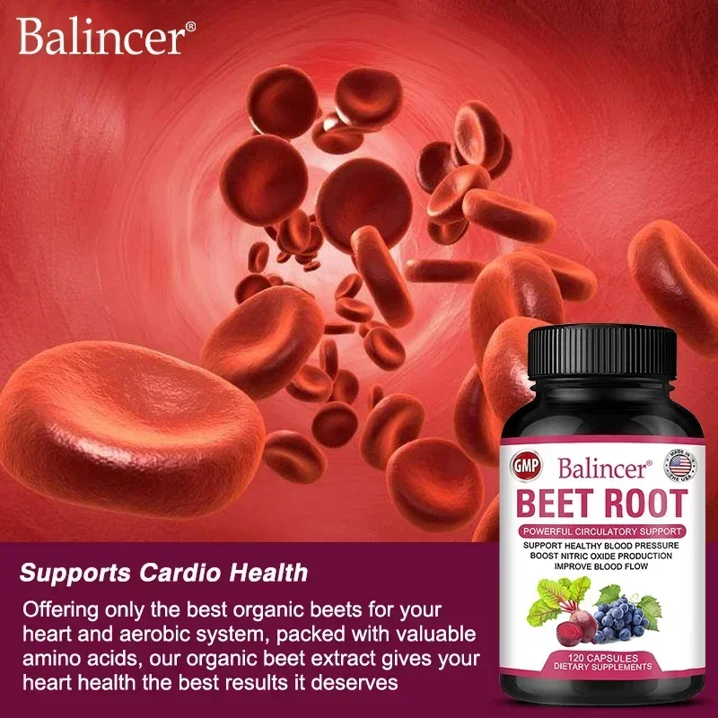 Beetroot Capsules Organic Beetroot Powder Extract + Black Pepper Nitric Oxide Production Blood Circulation Blood Pressure Health