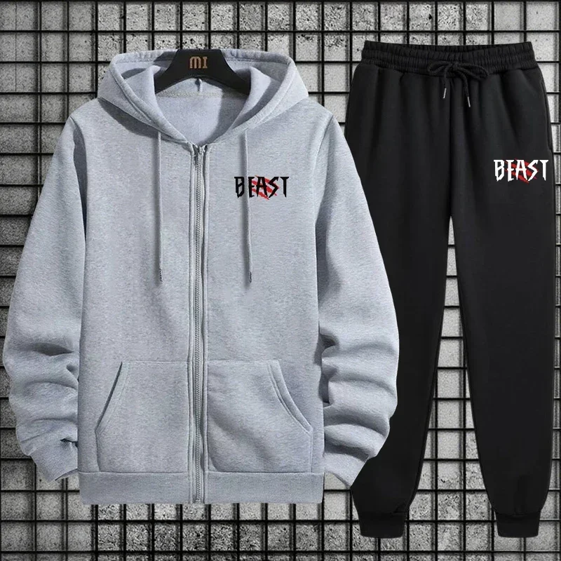 

Sportswear fashion sets - New men's sportswear sets - Zippered hooded sweatshirt paired with sports pants -Urban streetwear sets