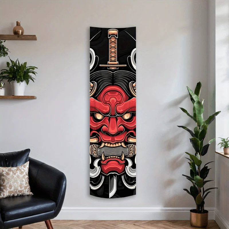 VIKAMA Japanese Hannya Mask Vertical Tapestry with Red and Black Katana Design for Bedroom Living Room Decor Aesthetic Edgy Dark