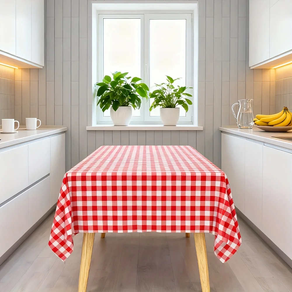 5pcs Red and White Checkered Party Tablecloths,wedding decorations,summer decoration,garden decor for outside,outdoor decor, 54x108 Inches, Indoor/Outdoor Celebration Decor, Suitable for Picnics, Valentine's Day, Weddings, Birthdays
