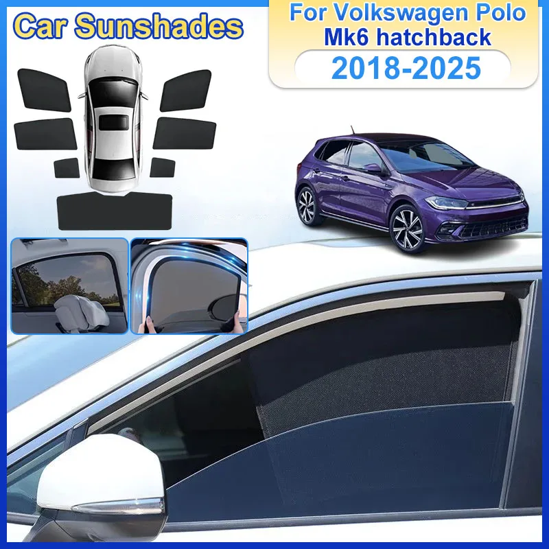 

Магнитные солнцезащитные шторки для Volkswagen Polo Mk6 (2018-2025), аксессуары для хэтчбека, сетчатые накладки на окна, солнцезащитные козырьки, автомобильные аксессуары
