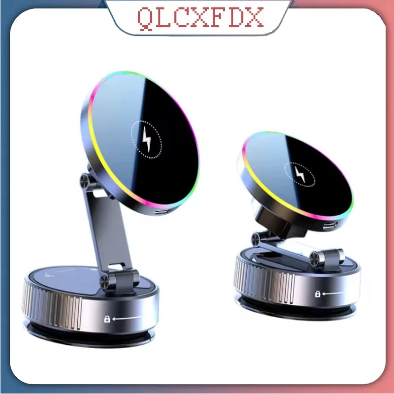 15W Wireless Charge 360 Degree Rotatable Vacum Car Holdermagnetic Car Mount Vacuum Phone Holder for Iphone16-12 Samsung Xiaomi