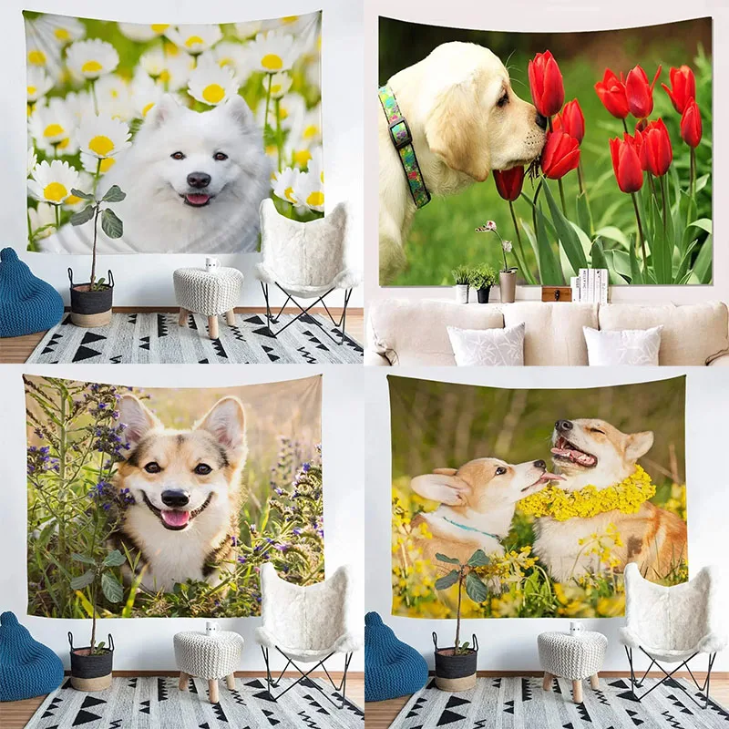 Cute Pet Dog Pattern Tapestry Office Living Room Decoration Home Wall Tapestry