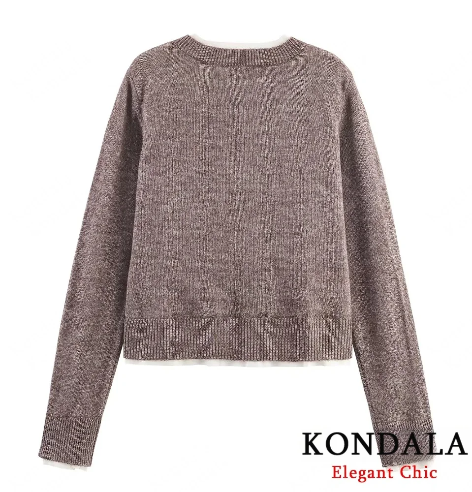 KONDALA Autumn Women Casual Cardigan O-Neck Buttons Knitted Tops 2025 Fall Winter Fashion Vintage Chic Female Elegant Cardigan