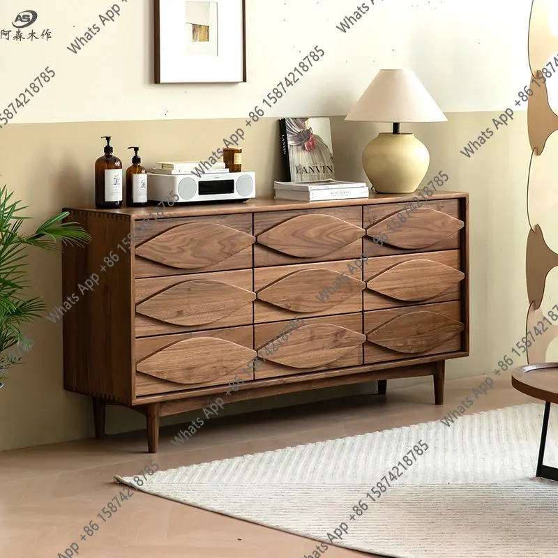 North American black walnut 9 chest cabinet Japanese style living room storage drawer cabinet all solid wood simple