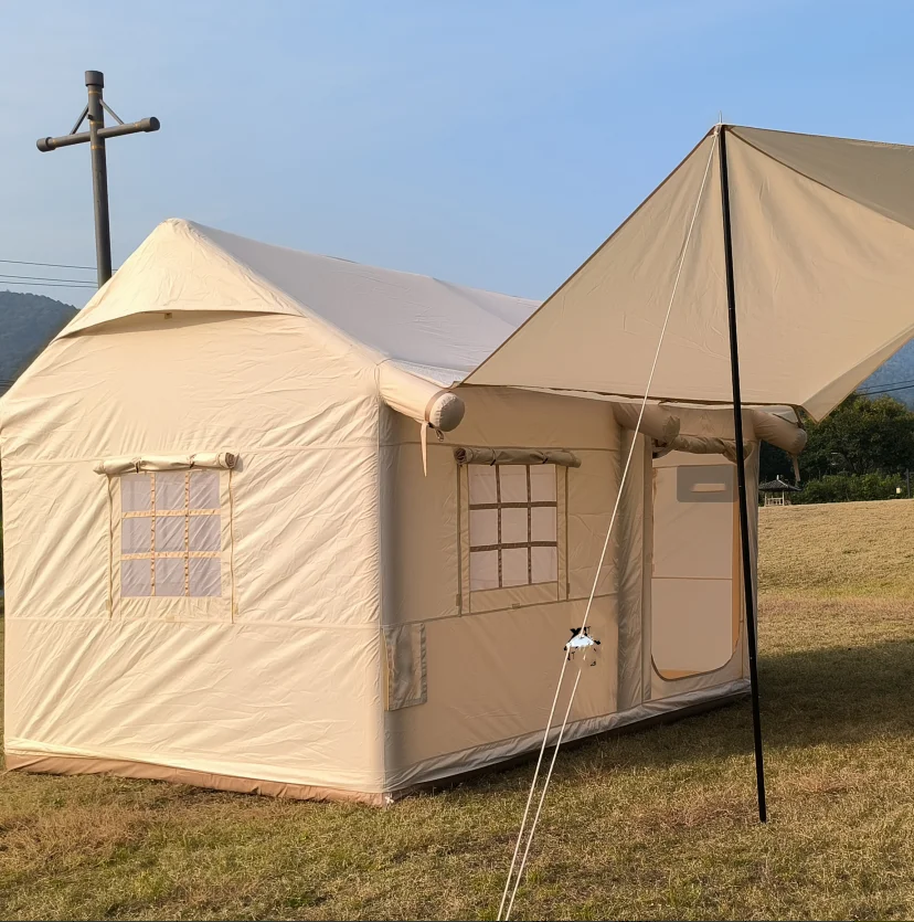 

Custom 10 Person Four-Season One Bedroom Soundproof Waterproof Canvas Air Glamping Inflatable Tent for Party and Camping