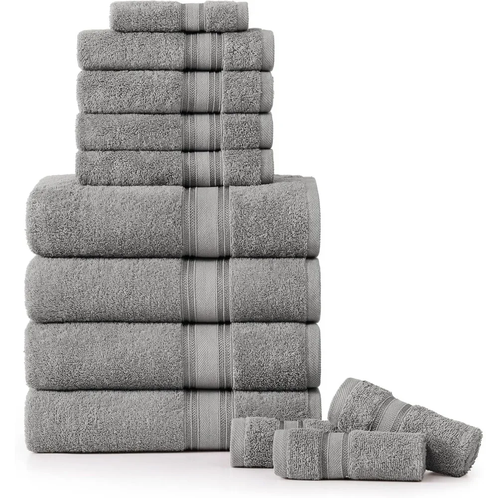 

Quick Dry & Strong Absorbent, 12 Piece Bath Towel Set 100% Cotton, Soft, 4 Bath Towels, 4 Hand Towels and 4 Washcloths Towels