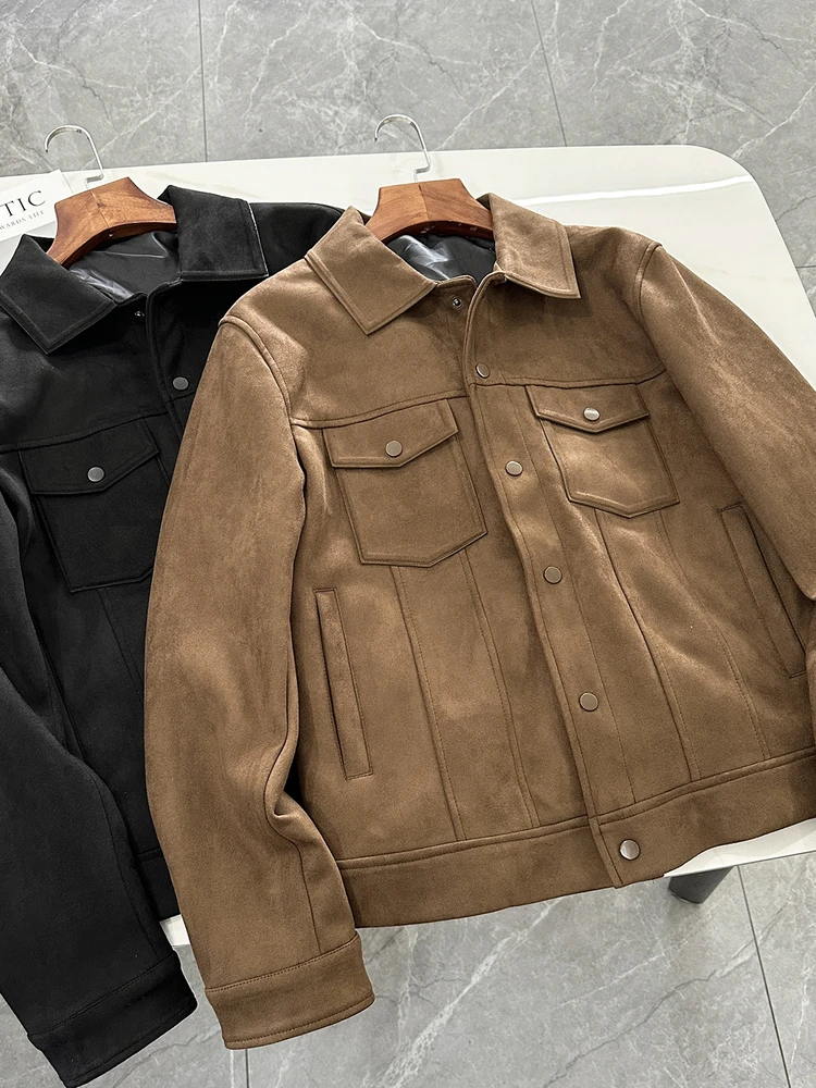 

Men's Retro Classic Suede Jaet Autumn Casual Multi-ket Coat Heavyweight Faion Commute Long Sve Button Closure