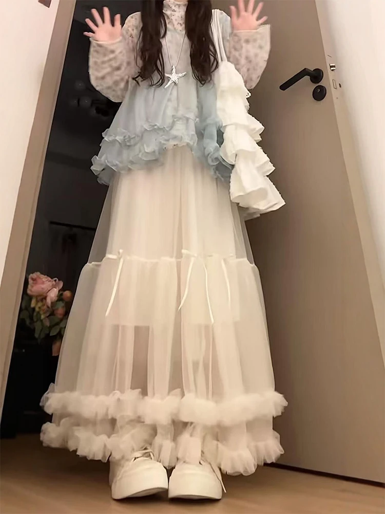 

Early Spring New Style Sea Salt Blue Lace Trim Vest Base Shirt Half Skirt Three Piece Set Women's Fashion Ensemble Spring Col...
