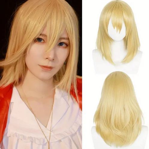 Peruca de uivo para homens e mulheres, cabelo sintético, comprimento médio, festa de Halloween, fantasia anime, cosplay