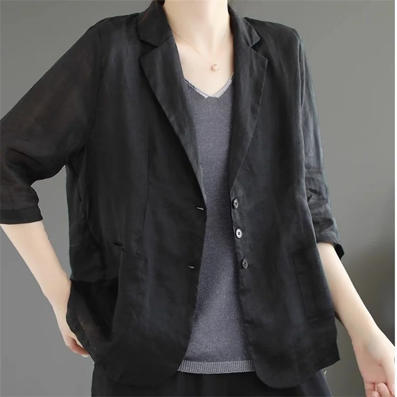 2023 neue Frühling Herbst Anzug Jacke Baumwolle Und Leinen Temperament Anzug Mantel Frauen Blazer Künstlerische Vielseitig Dünne Casual Top