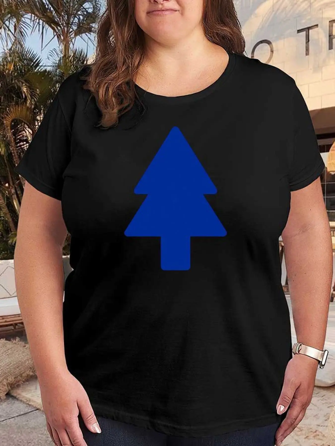Blue Christmas Tree Graphic T Shirt Women Fashion Casual Stretch Tee Plus Size Short Sleeve Soft Breathable Summer Loose Tops Clothes