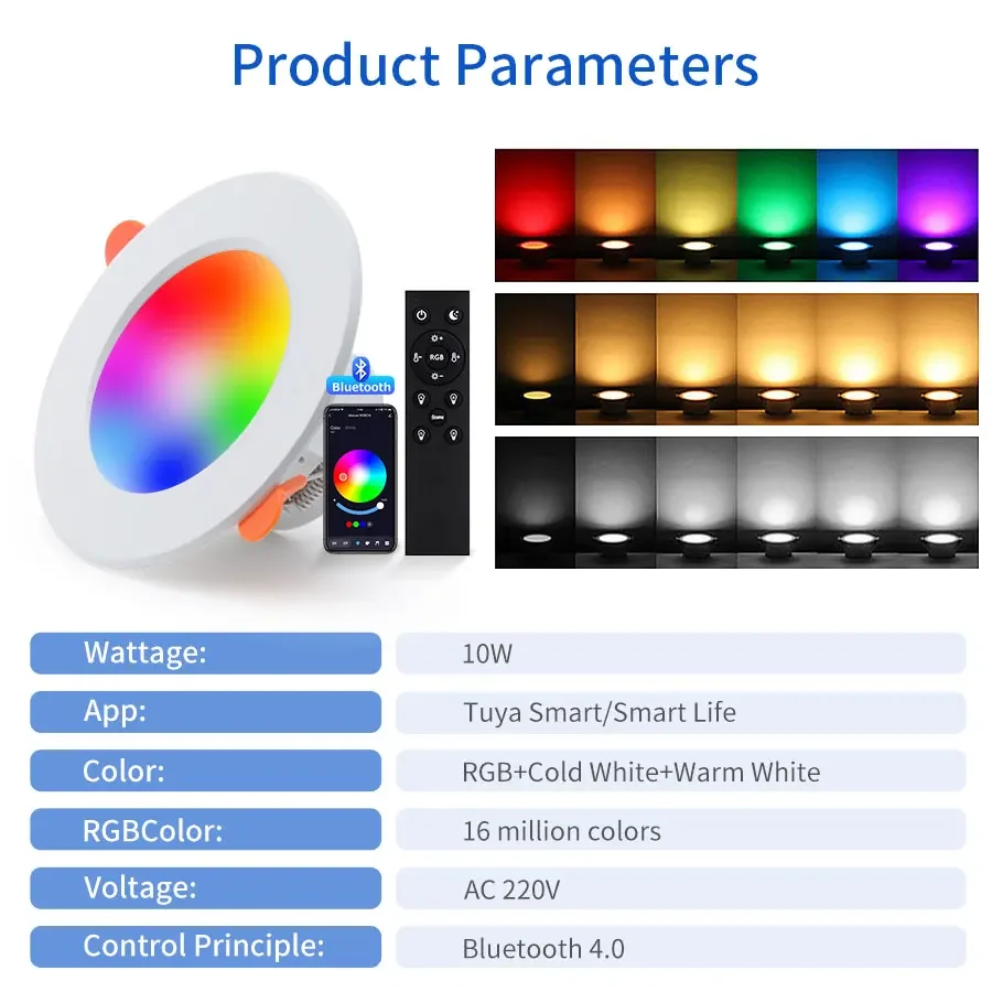 1/2/4 PC Tuya Smart Bluetooth LED Downlight Zdalne sterowanie Połączenie aplikacji Zintegrowane inteligentne oświetlenie wewnętrzne domu Żarówka