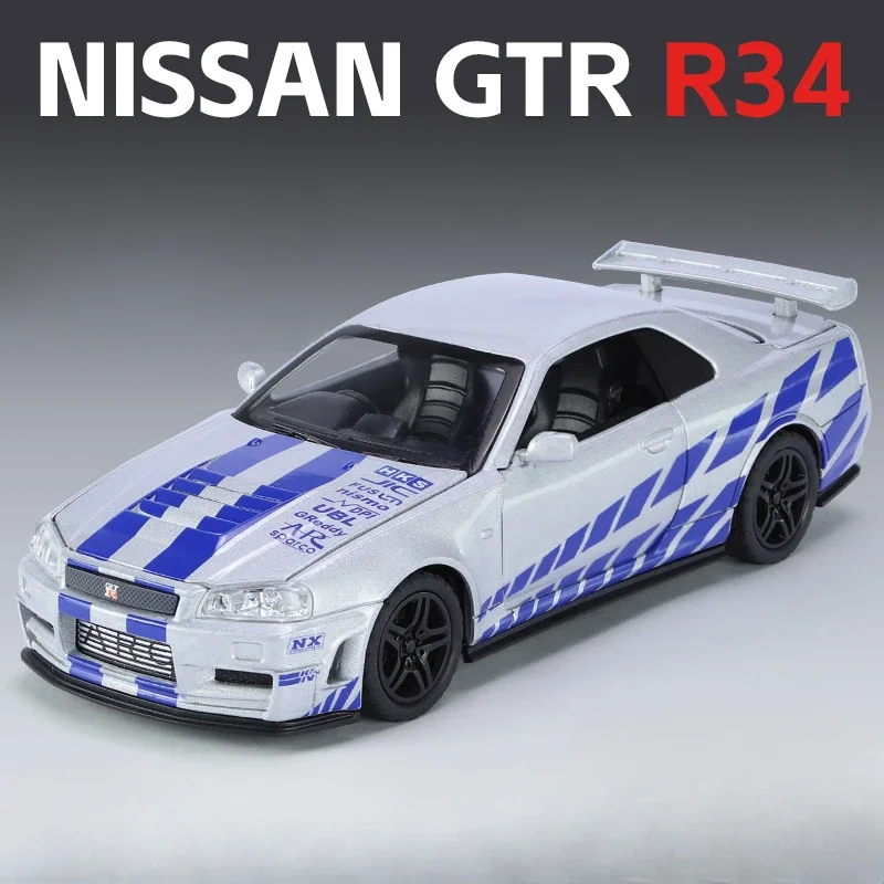 Simulation 1/32 Scale Nissan GTR R34 Alloy Sport Car Model With Sound Light Diecast Toy Vehicles Collective Miniature Voiture